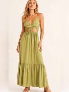 Olive Green Cutout Tiered Maxi Dress Size M